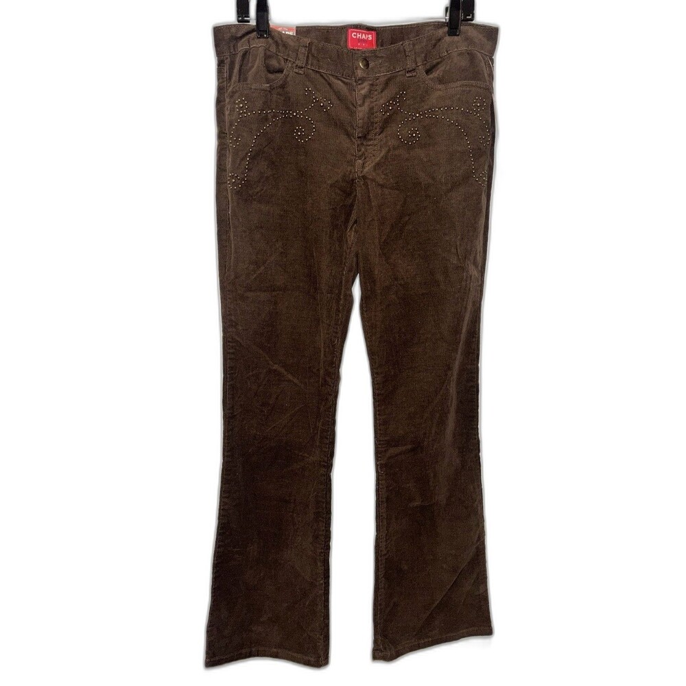 Chaps Brown Corduroy Bootcut Pants 10 Studded Western Cowgirl Boho Retro Flare